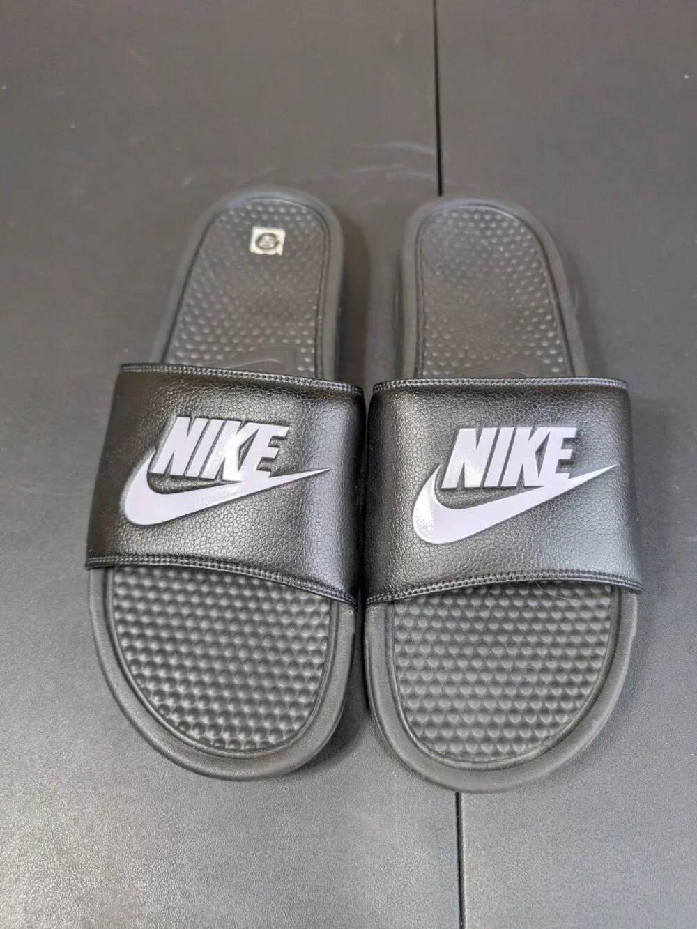 Nike Black Slides with White Swoosh Size 15